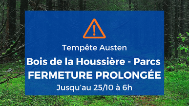Tempête Austen : fermeture temporaire du Bois de la Houssière et des parcs du Champ de la Lune et des Étangs Martel