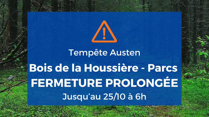 Tempête Austen : fermeture temporaire du Bois de la Houssière et des parcs du Champ de la Lune et des Étangs Martel